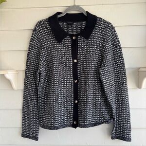 Talbots Polo Cardigan Sweater Black and White with Buttons Women’s Size Large